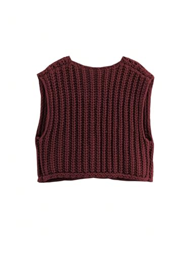 GORGLITTER Women's Button Up Cropped Sweater Vest Crewneck Sleeveless Knitwear with Pockets3