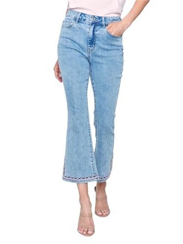 Cropped Bootcut Jeans with Embroidered Side Slit Detail Style 5605