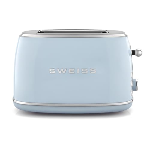 SWEISS Grille Pain Vintage Toaster GRS6, 2 Fentes, 6 Niveaux de puissance, Décongélation, Spécial Baguettes, Rapide et Uniforme, Nettoyage Facile, Tiroir ramasse-miettes, 850 W, Bleu