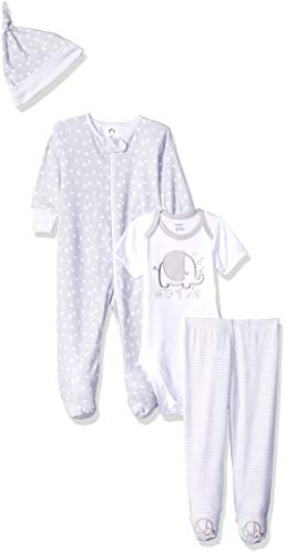 Gerber Baby 4-Piece Sleep N Play, Onesies, Pant and Cap, Elephant, 6-9 Months