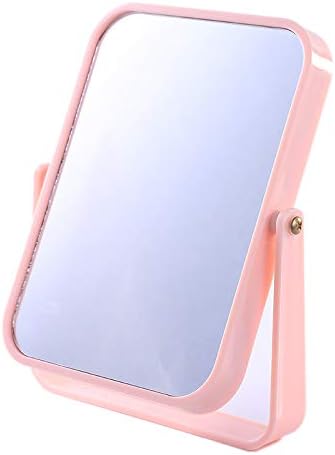 XPXKJ 6-Inch Mirrors Tabletop Vanity Makeup Mirror Two-Sided Swivel Desk Mirror One Side 3X Magnification (Desktop Pink)
