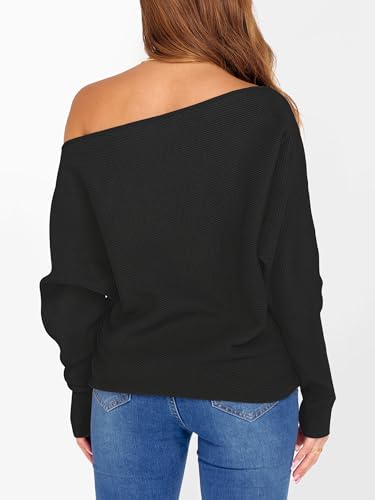 Image of ANRABESS Womens Off Shoulder Sweaters 2026 Fall Long Batwing Sleeve Loose Fit Knit Tops Casual Pullovers Jumpers