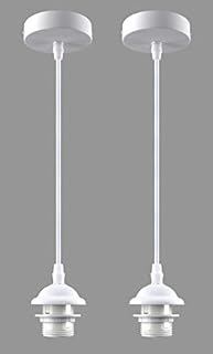 Vintage Ceiling Pendant Light Fitting,E27 Screw Lamp Holder,2 Pack White Ceiling Rose, Retro Industrial Style Pendant Light Fitting Kit (White Pack of 2)-LAN07-WH