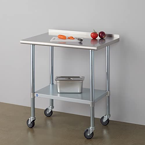 Image of Stainless Steel Table for Prep & Work with Caster & Backsplash 24x36 Inches, NSF Metal Commercial Kitchen Heavy Duty Table with Adjustable Under Shelf and Table Foot for Restaurant, Home and Hotel