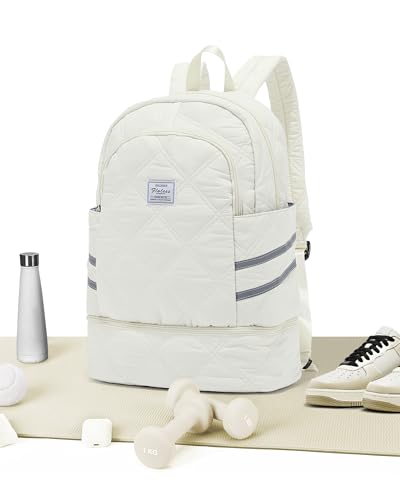 Image of Gym Backpack for Women Men, Lightweight Gym Bag with Shoe Compartment, Water Resistant Sports Backpack with Wet Pocket, Large Capacity Cheer Backpacks for Girls, Beige