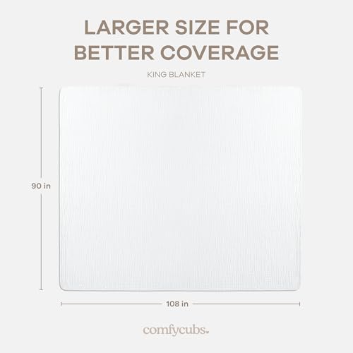Image of Comfy Cubs Muslin Blanket for Adults King 108 inch x 90 inch - 6 Layer Soft, Breathable & Lightweight Muslin Adult Blanket - Machine Washable & Designed in The US Bedding for All Seasons - White