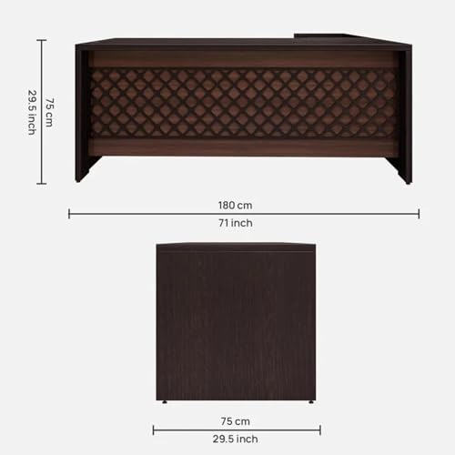 Image of Lakdi The Furniture Co-Director and Executive L Shape Table Made in Pre-Laminated Particle Board with Side Unit Drawers and Openable Shutter Wooden Office Table Finish-Brown Color- (LDL-561)