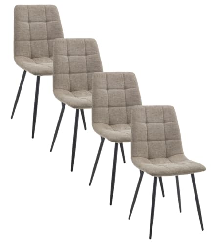 Home Heavenly®-Pack 4 Sillas de Comedor Astrid – Tapizado en Tela Jaspeada con Respaldo capitoné, Patas Metálicas Negras Diseño Moderno, (Beige Jaspeado)