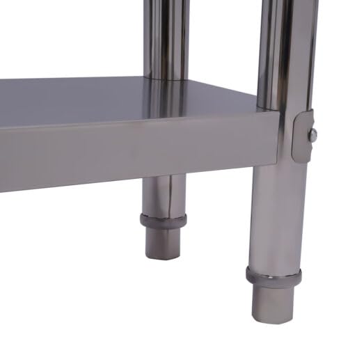 Mesa de trabajo de 2 niveles, mesa de cocina, mesa de acero inoxidable, mesa de preparación para preparar y trabajar, mesa de trabajo comercial resistente con estante inferior para restaurante, casa o