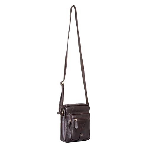 Image of Premium Genuine Leather Messenger Sling Bag for Men & Women - Multipurpose Crossbody Bag with Adjustable Strap & Multiple Pockets for Travel, Office, Work, College & Daily Use