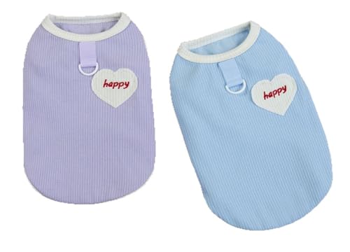 ISUPY 犬服 Tシャツ 春夏 犬の服 猫の服 ペット服 小中型犬 タンクトップ ノースリーブ かわいい ドッグウェア ベスト Dカン付き 抜け毛洋服 お散歩お出かけウェアに (M,パープル)