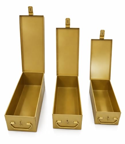 Image of JOWEL Stainless Steel Locker Safe Box /Jewel /Cash Peti /Storage Container Set (8 inch, 10 inch, 12 inch, Pack of 3, Color-coated) (Gold)
