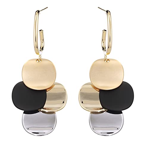 Black White Earrings for Women Teen Gifts Gold Plated Dangle Drop Fashion Geometric Statement Jewelry