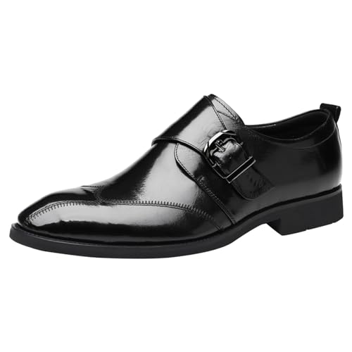 Genérico Zapatos para Hombre - Zapatos De Cuero para Hombre Zapatos Cómodos De Negocios con Hebilla De Tacón Bajo Punta Estrecha Color Nuevo Patrón A La Moda