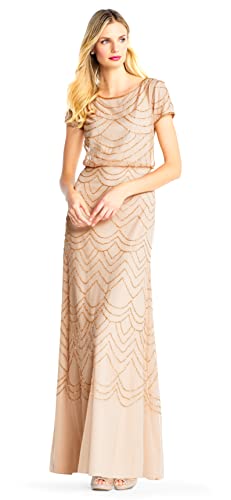Image of Adrianna Papell Womens Short Sleeve Blouson Beaded Gown