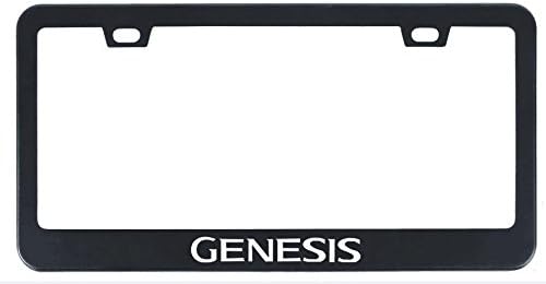 Stainless Steel License Plate Frame for Genesis with Screw Caps Cover Set, Genesis Letters (Matt Black)