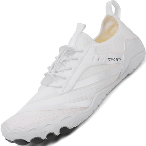 Sixspace Zapatillas Minimalistas Hombre Zapatillas Barefoot Running Mujer Antideslizante Five Fingers Zapatillas Minimalistas Trail（Blanco,41 EU