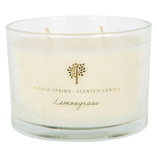 Nicola Spring Lemongrass Scented Candle - 350g - 38 Hour Burning Time Natural Soy Wax Double Wick Candles Relaxing Fragrance Aromatherapy Gift Set