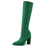 NEWBELLA Women's Stretch Knit Knee High Boots - Chunky Heel Non-Slip Winter Boots for Comfort & Style (Green, Adult, Women, 8, Numeric, US Footwear Size System, Medium)