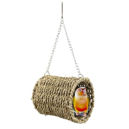 Bird Nest with Removable Cushion Breeding Box Straw Nest Parrot Nest Bird House Parrot Bird Grass Woven Nest Suitable for All Seasons