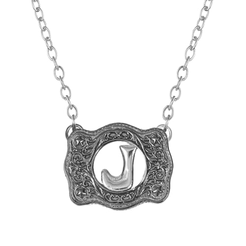 Belt Buckle Necklace Western Style Initial Letter Pendant Necklace, Decorative Belt Buckle Frame Design