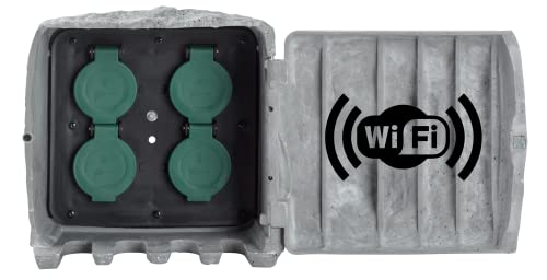 BOLD smarte Aussensteckdose Garten Stein-Optik - 4-Fach Stecker-Verteiler...