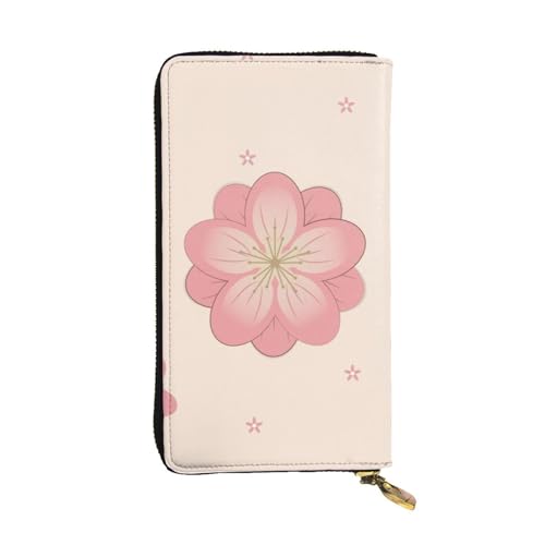 Little Pink Cherry Blossoms Picture Leather Long Clutch Wallet for Fashionable Girls and Women - Durable, Stylish, and Functional, Black, One Size