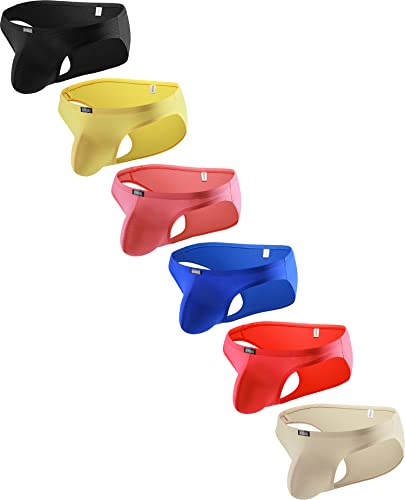 iKingsky Men's Stretch Big Pouch Briefs Sexy Low Rise Bikini Underwear Silky Striped Under Panties for Men