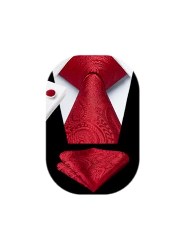 Image of HISDERN Ties for Men Paisley Floral Mens Ties and Pocket Square Cufflinks Set Classic Business Necktie Handkerchief