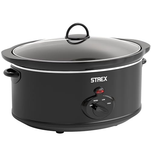 Strex Olla de cocción lenta 6.5L - Sartén interior de cerámica extraíble - Función mantener caliente - olla de cocción lenta - Negro