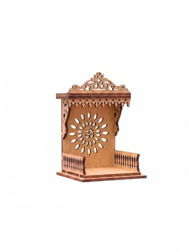 Image of Handcrafted Wooden Car Dashboard Temple, Walnut Finish, Laser-Cut Om Floral Design, MDF Mandir for Car Interior (Open Side Golden Oak Finish)