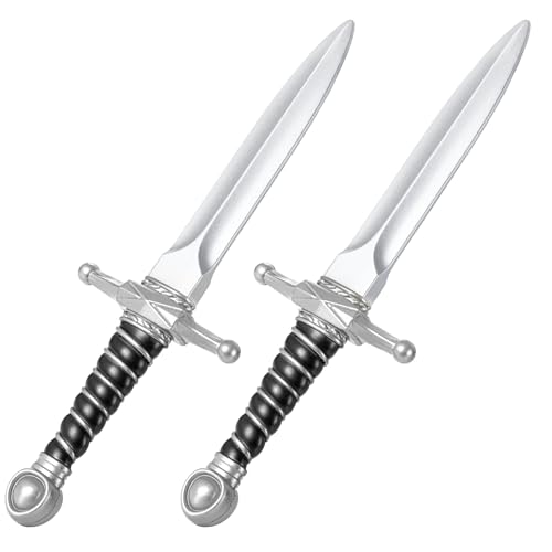 Pterosauria 2pcs PU Foam Fake Dagger Weapons Cosplay Sword Props for Play Fighting Costume Accessory Party (Silver-2PCS)