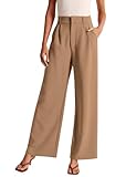  shownicer Pantalon Large Femme Taille Haute Pantalon Fluide à Jambe Large Pantalon Élégant Pantalons Longue avec Poches Pantalons Plissé Chic Couleur Unie A Kaki L