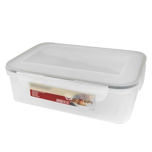 Fackelmann Contenitore Ermetico Rettangolare 2400ml - Scatola Salva Freschezza Grande per Alimenti - Congelatore, Microonde, Lavastoviglie - Trasparente, 4 Clip, Coperchio Ergonomico