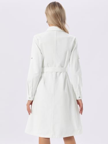 Image of Allegra K Denim Dress for Women's Long Sleeve Button Down A-Line Belted Classic Jean Dresses