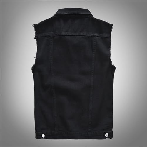 Men's Black Denim Biker Vest Sleeveless Jean Jacket Casual Button Stretch Distressed Jean Vest2