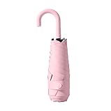 Mini paraguas de viaje compacto plegable con mango en forma de gancho, pequeño, portátil, protección UV 99.9%, 6 varillas, revestimiento de teflón, cierre abierto, anti lluvia, sol, bolsillo pequeño
