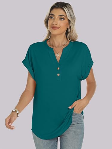 Image of ANRABESS Womens Short Sleeve Henley Tops V Neck Dressy Casual Blouses Summer Trendy Tee Shirts 2026 Vacation Fashion Clothes
