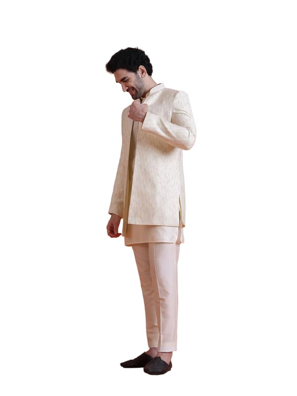 mens Mid Kurta Front Open Double Layer Short Sherwani Trouser Set-image-14