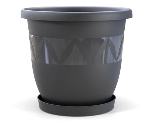 Plastard Blumentopf Ø 40 cm mit Untersetzer rund – Anthrazit – Pflanzkübel – Ansicht 1