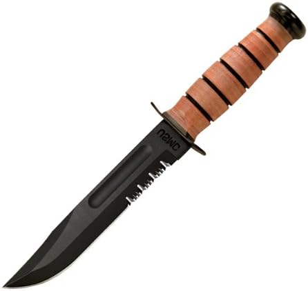 KaBar Cutlery 2-1218-5 USMC Fighting Knife, 7 in., Combo, Brown Leather Sheath