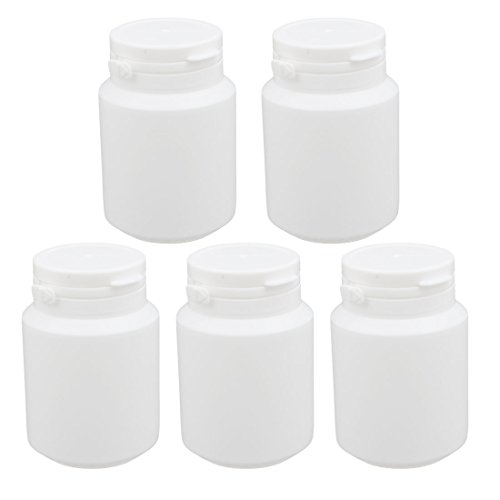 Aexit 5Pcs 100ml gauge Plastic White Wide Mouth Round Solid Powder Bottle Storage Jar