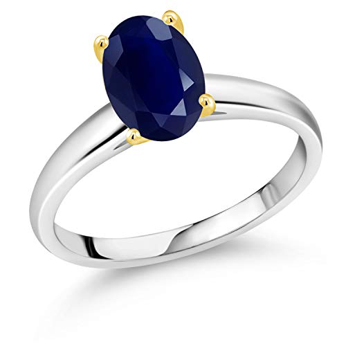 Gem Stone King 925 Silver and 10K Yellow Gold Blue Sapphire Solitaire Engagement Ring For Women | 2.50 Cttw | Oval 9X7MM | Gemstone September Birthstone | Available in Size 5,6,7,8,9