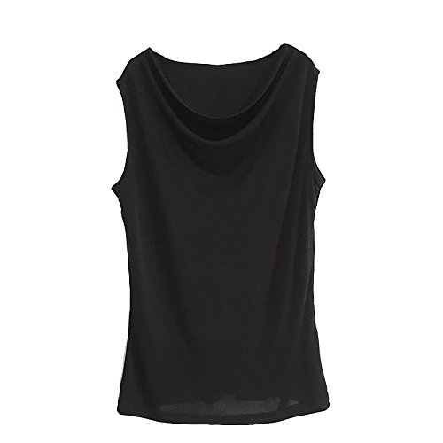 LSHARON Women's 100% Mulberry Silk Sexy Tops New Sleeveless Comfy Fit Swing Neck Silk T-Shirt (M(Tag XL), Black)