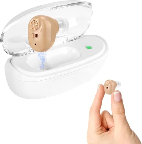 BONATIOZ Rechargeable Hearing Aid for Seniors, Single Ear Use Hearing Amplifier Aid for Adults with Noise Cancelling, 5-Grades Volume Control, Beige