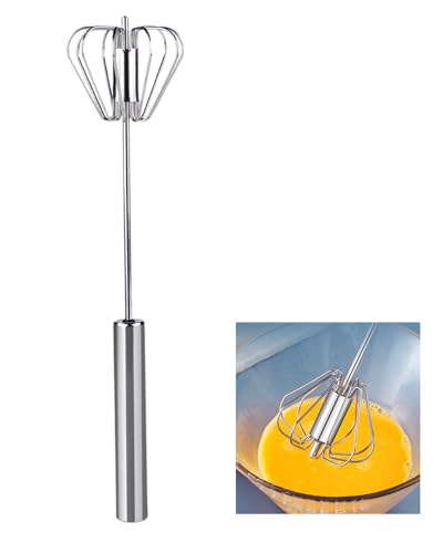 Semi-Automatic Egg Whisk and Milk Frother - Premium Stainless Steel Hand Push Blender with Ergonomic Grip Multi-Purpose Kitchen Tool for Whisking Beating Stirring Cooking Baking Frothing