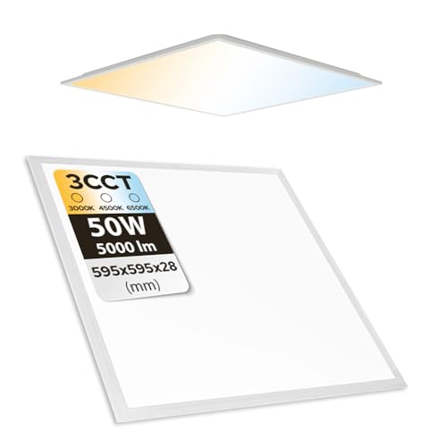 Horoz Electric LED Panel 60x60 cm 50W 3CCT 3000K/4000K/6500K ANDROMEDA 230V Einbau LED Panel 5000 lm Weiß Quadratische Deckenleuchte Flach für Wohnzimmer Küche und Büro