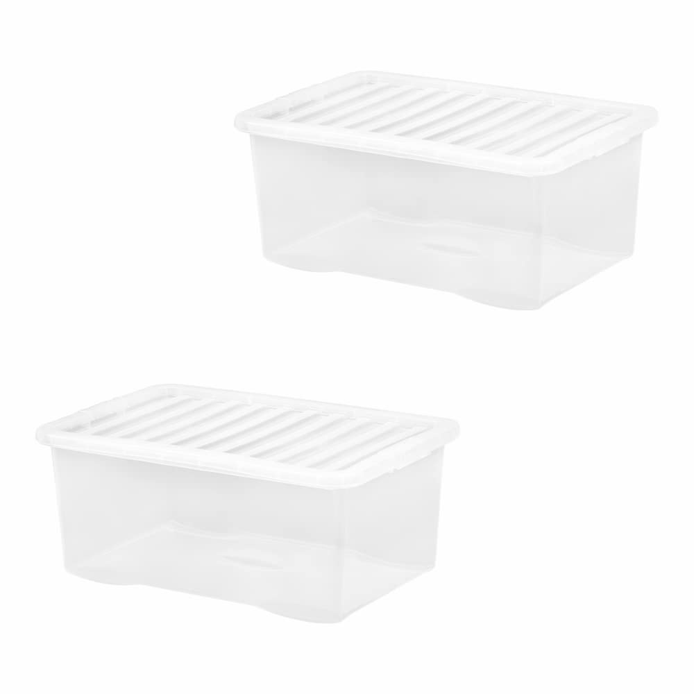 M1SS (Set of 2 - Clear Plastic Storage Boxes with Lids | Transparent Stackable & Nestable Storage Container for Home & Office | Made in U.K (45L Litre)