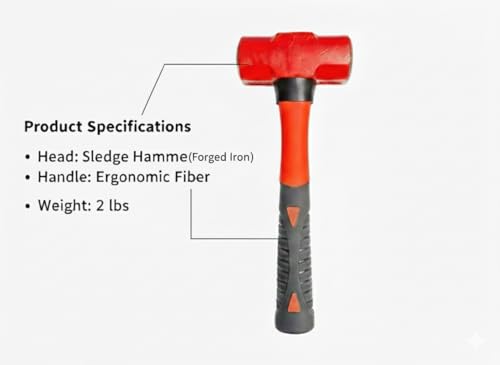Image of NXR TOOL Sledge Hammer 2.2 Lbs Heavy Duty Drilling Hammer, Carbon Steel Crack Hammer With Shock Absorbent Handle For Construction, Home Improvement, Maintenance Sledge Hammer With Fibre Handle