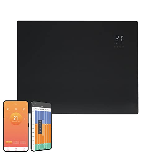 Vitra Glass WiFi Electric Panel Heater, Wall Mounted. Smart Convector Radiator With Timer & Thermostat, Splash Proof, Voice Control (1500W, Black)